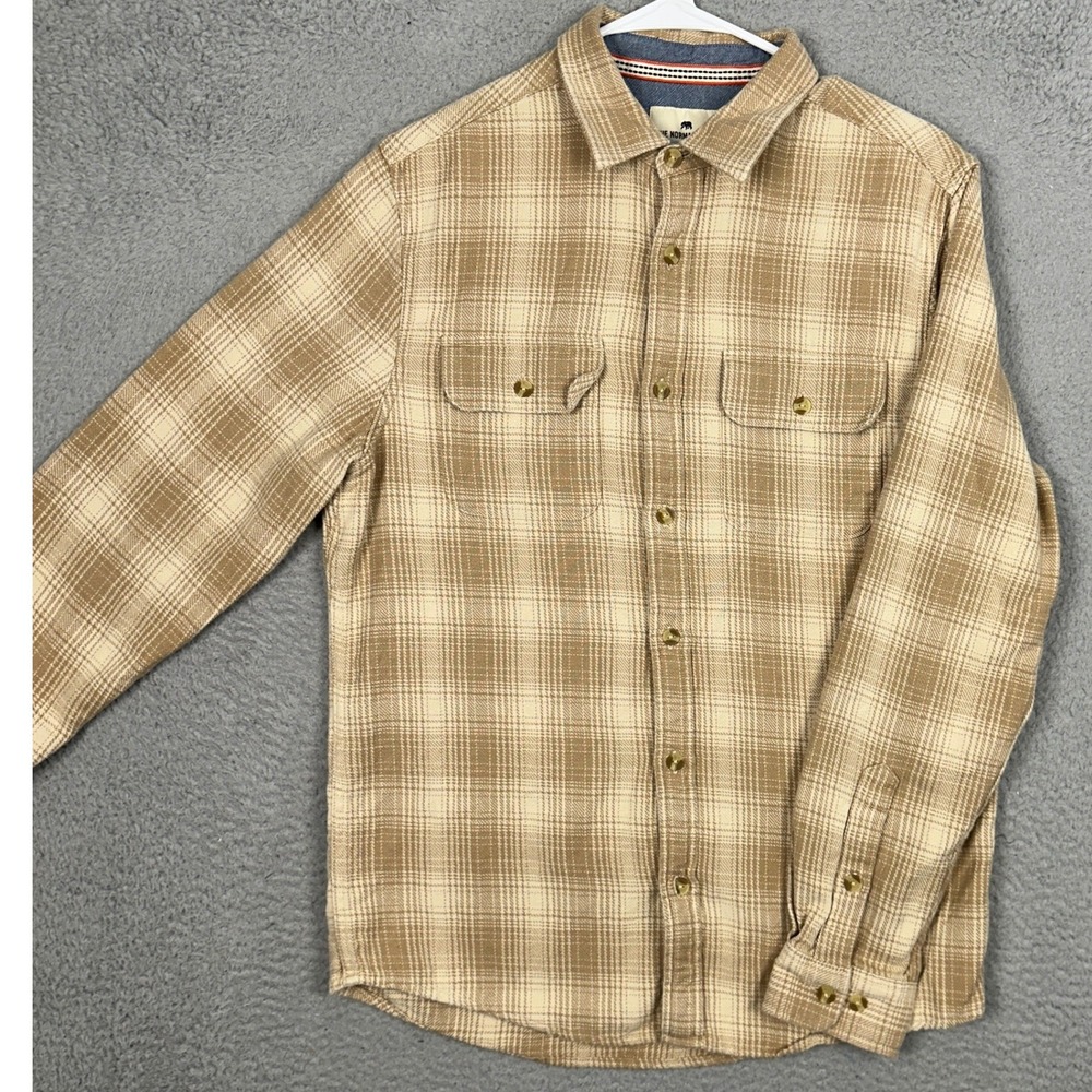 The Normal Brand Shirt Mens Medium Button-Down Tan Plaid Long Sleeve Flap Pocket